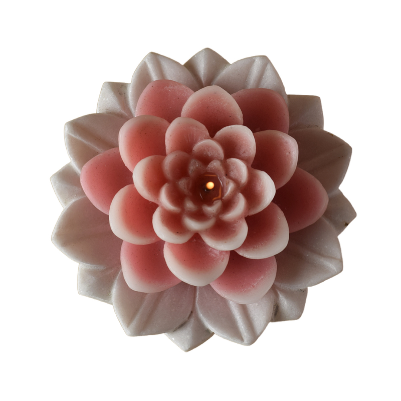 Maatir Pastel Lotus Candle with Marble Lotus Plate | Decorative Fragrant Candle for Decor | Votive Candles | Aroma Candles | Fragrance Candles | Scented Lotus Shape Candle | Decorative Candle for Home Décor, Gift & Holiday Decoration